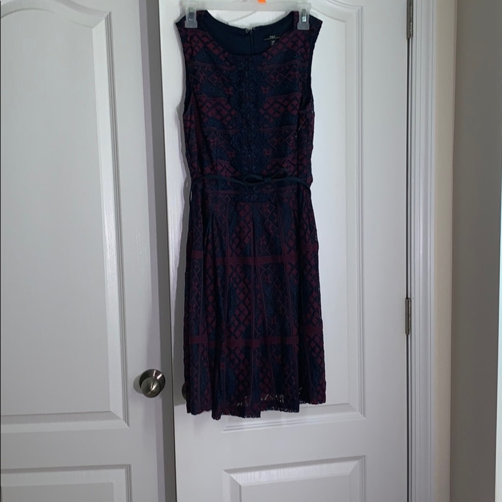 Navy blue and plum dress.